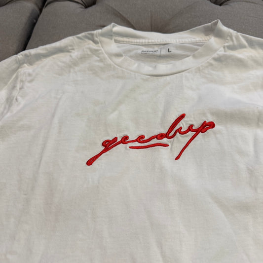 Geedup OG Script Long Sleeve T-Shirt 'White Red/Blue' (10+ YEAR OLD RELEASE) (Second hand)