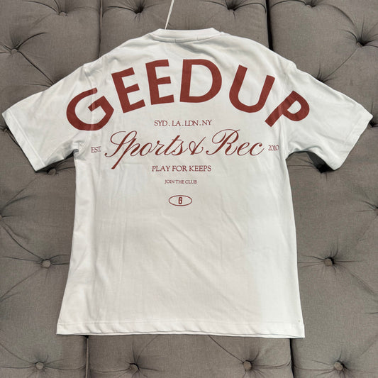 Geedup Sports Rec T-shirt 'White Maroon' (Brand New)