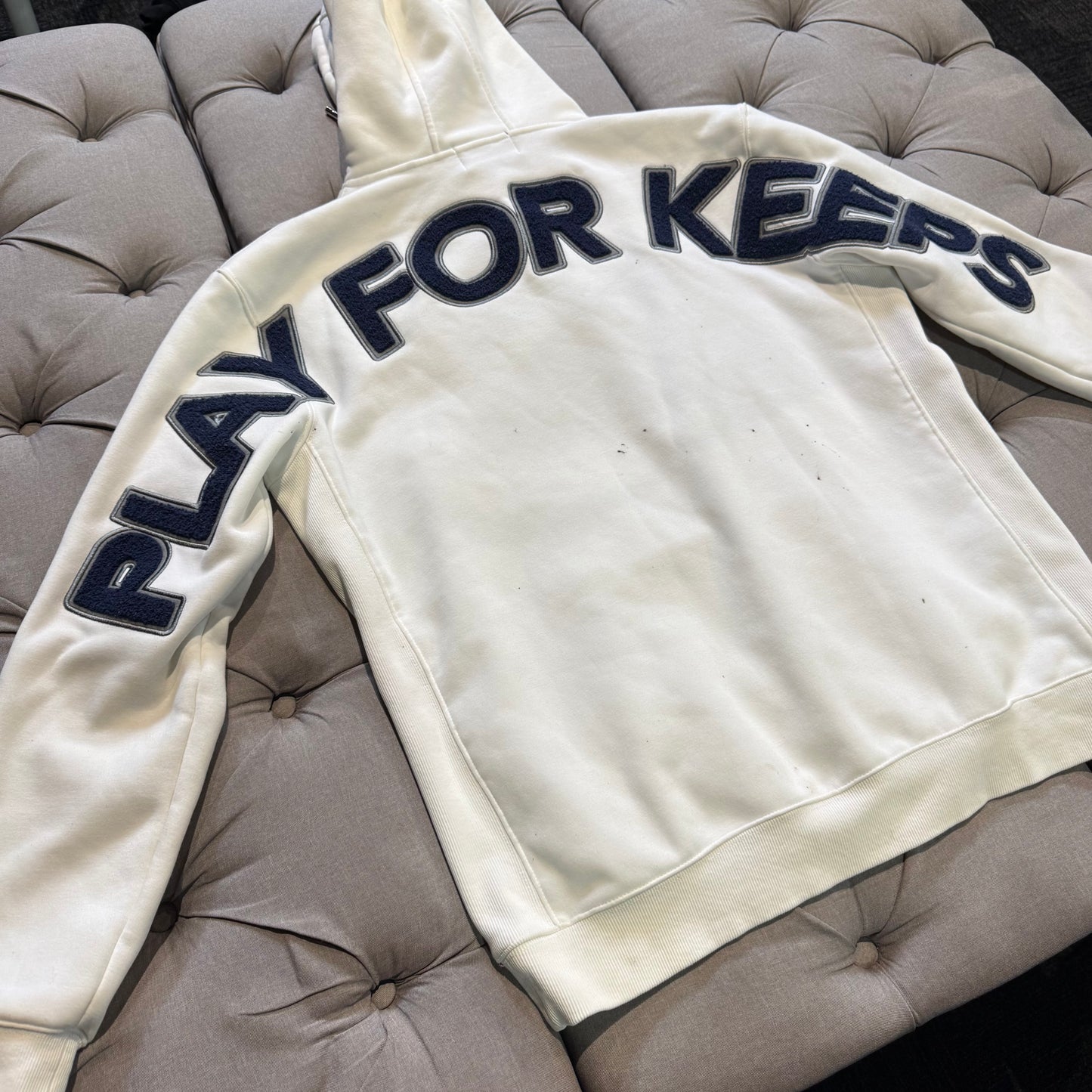 Geedup Play For Keeps Hoodie 'White Navy Blue' (Second hand)