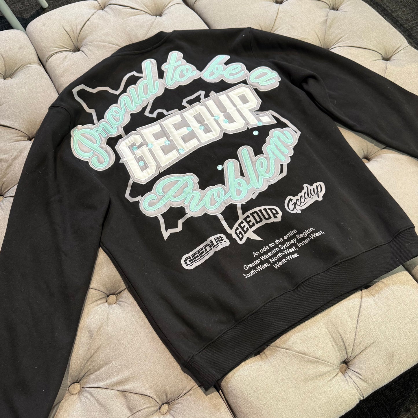 Geedup Proud to be a Problem Crewneck 'Black Teal' (Second hand)