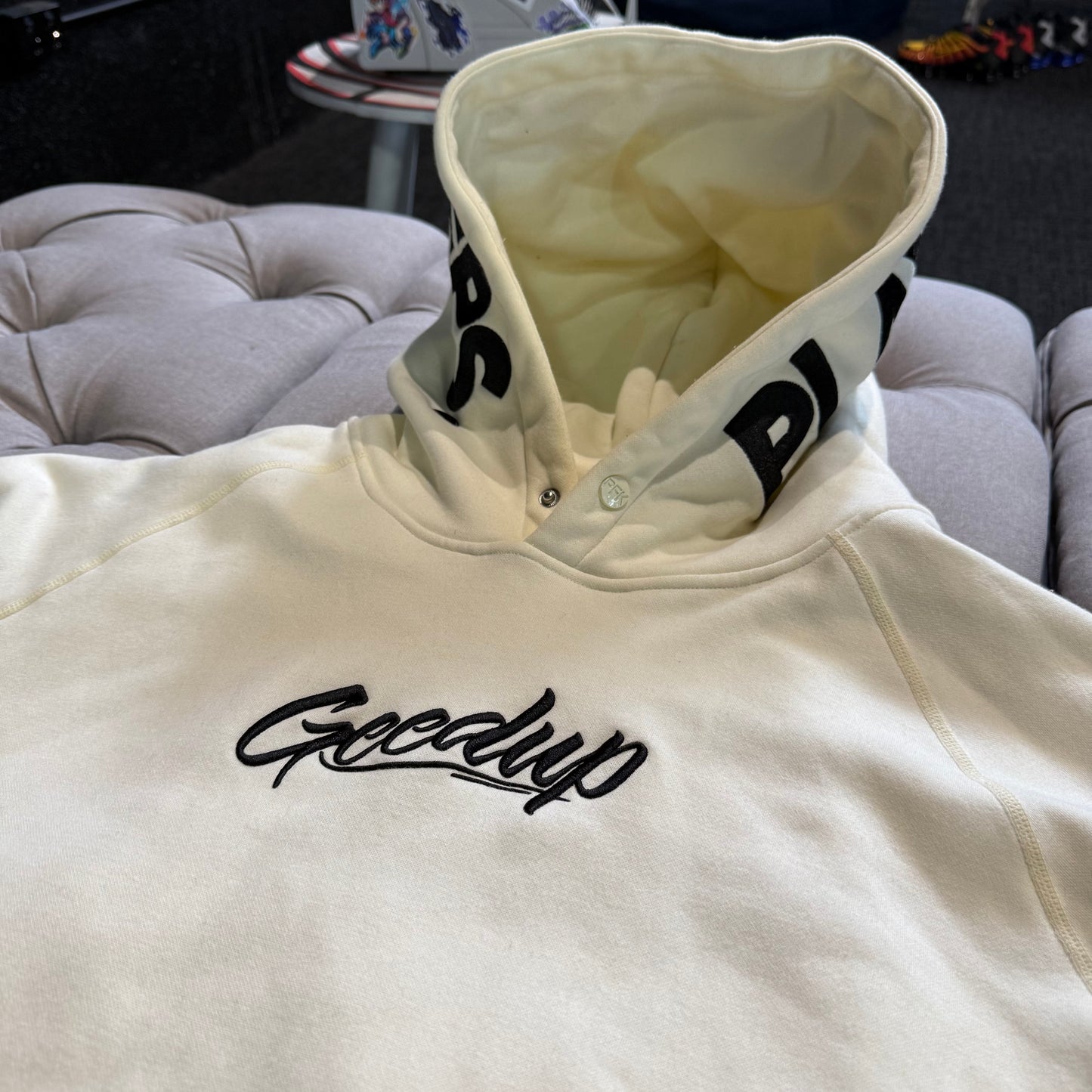 Geedup PFK Hood Logo Script Hoodie 'Cream Black' (Second hand)