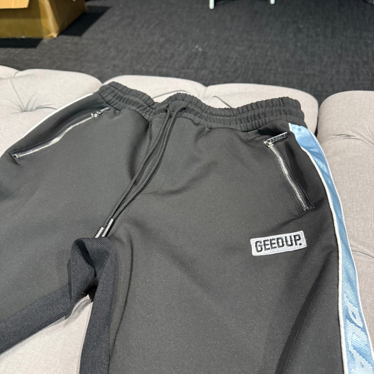 Geedup Play For Keeps Track Pants ‘Black Baby Blue’ (Second hand)