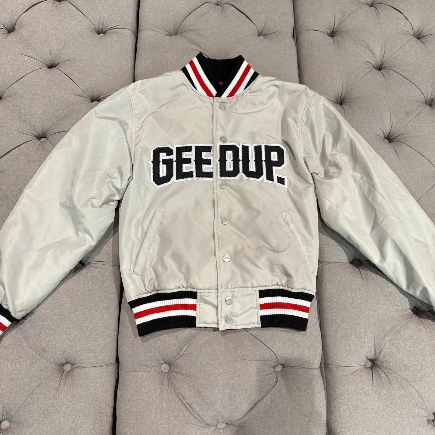 Geedup Company Varsity Bomber Jacket 'Grey/Red' (Second hand)
