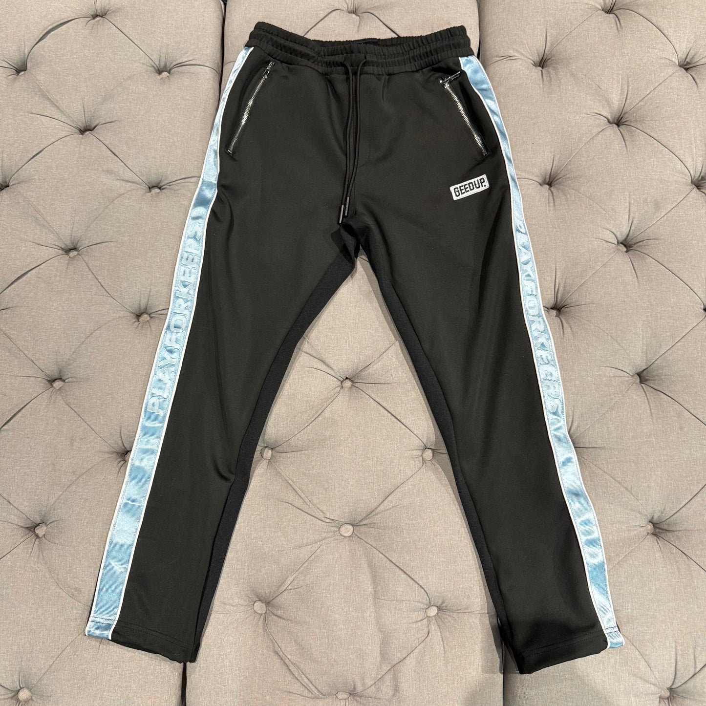 Geedup Play For Keeps Track Pants ‘Black Baby Blue’ (Second hand)