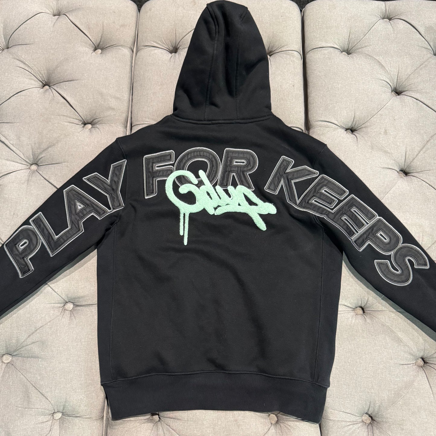 Geedup Play For Keeps Handstyle Hoodie 'Black Teal' (Second hand)
