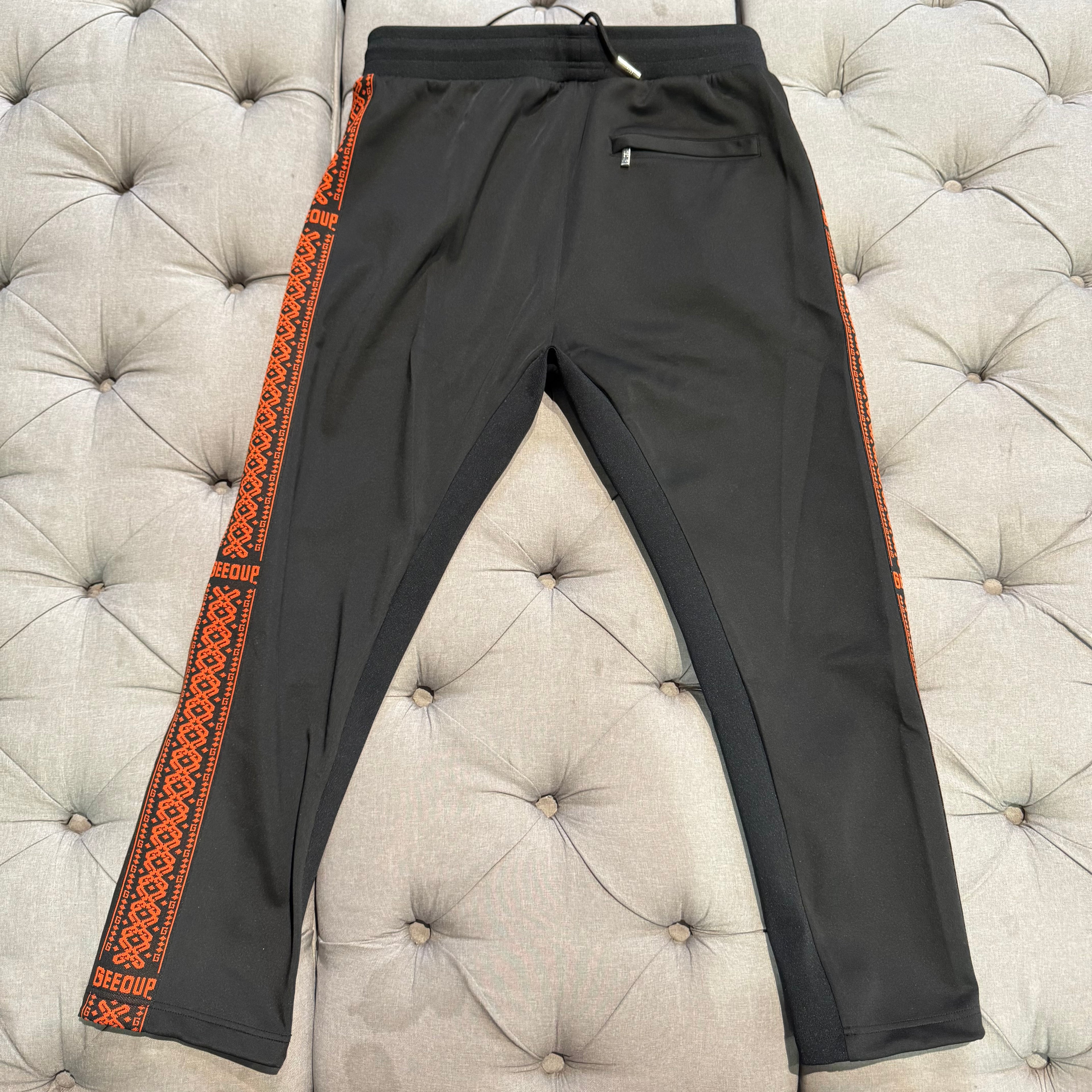 Geedup Core Logo G-Tape Track Pants 'Black Burnt Orange' (Second hand)