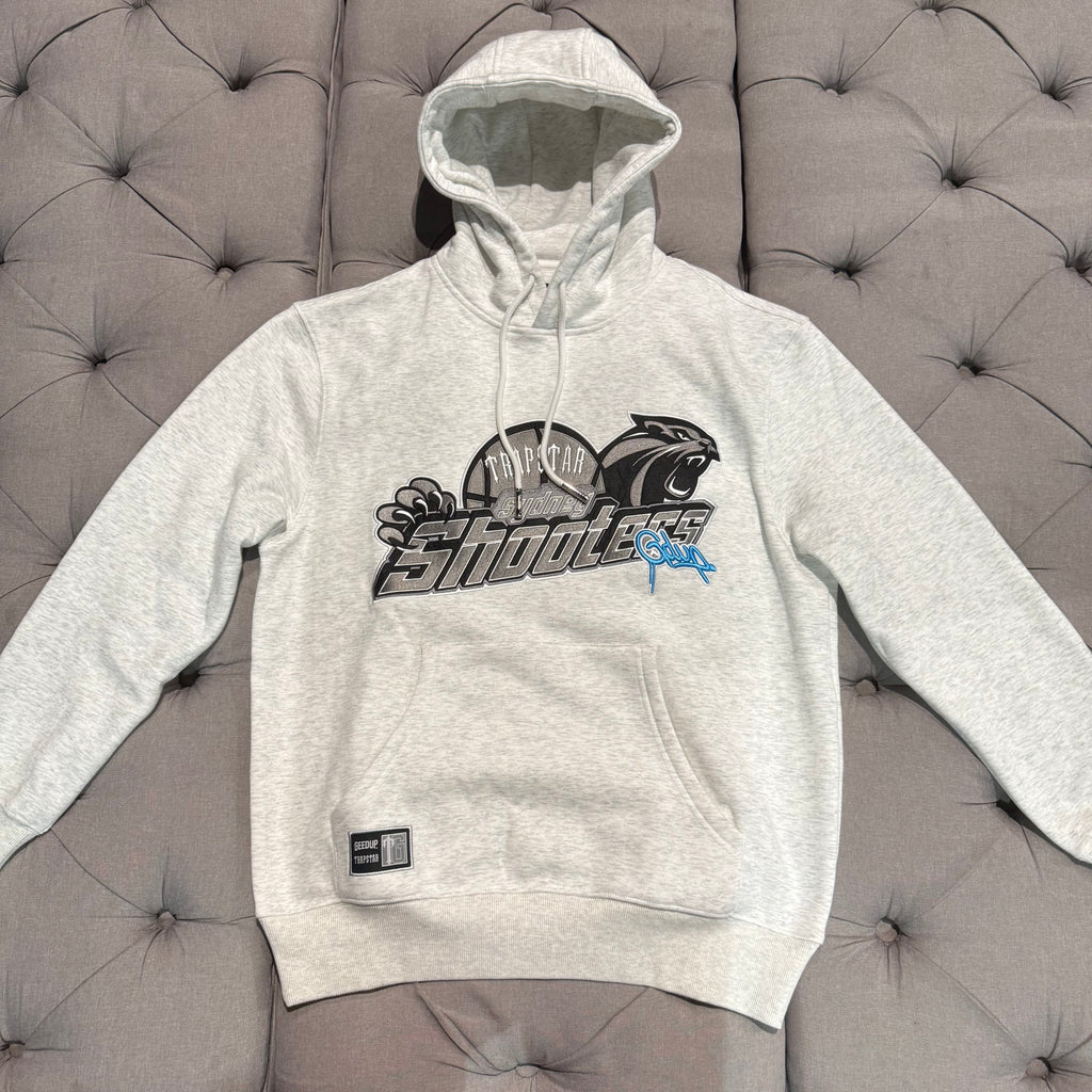 Geedup X Trapstar Sydney Shooters Hoodie 'White Marle/Blue' (Brand New)