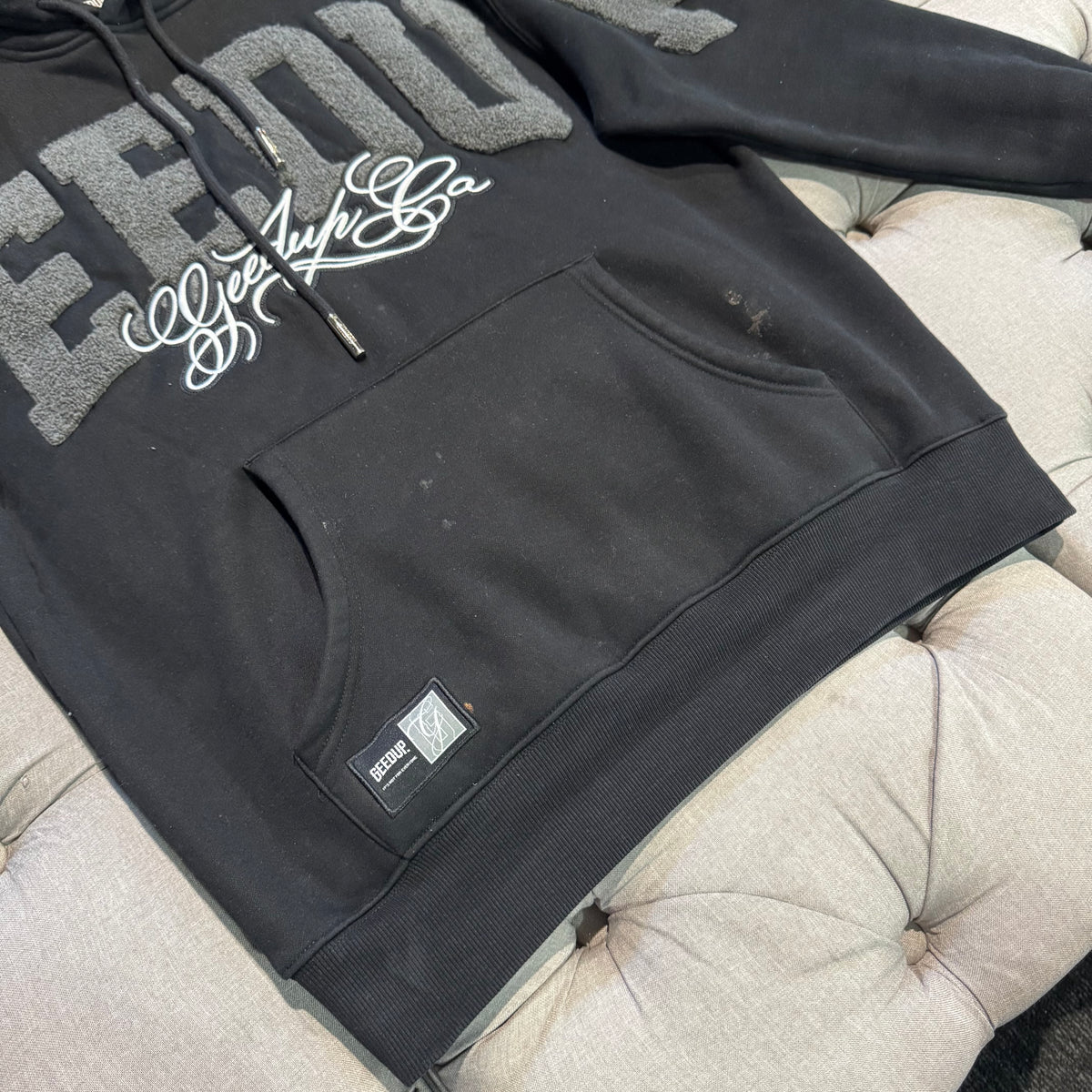 Geedup Team Logo Cursive Hoodie 'Black Grey' (Second hand)
