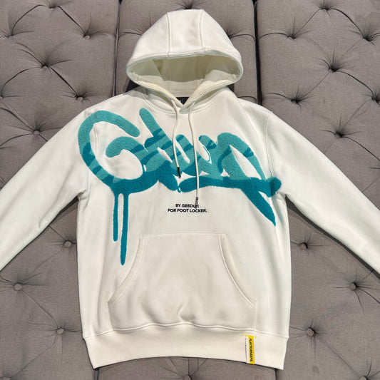Geedup X Footlocker Handstyle hoodie 'White Teal' (Second hand)