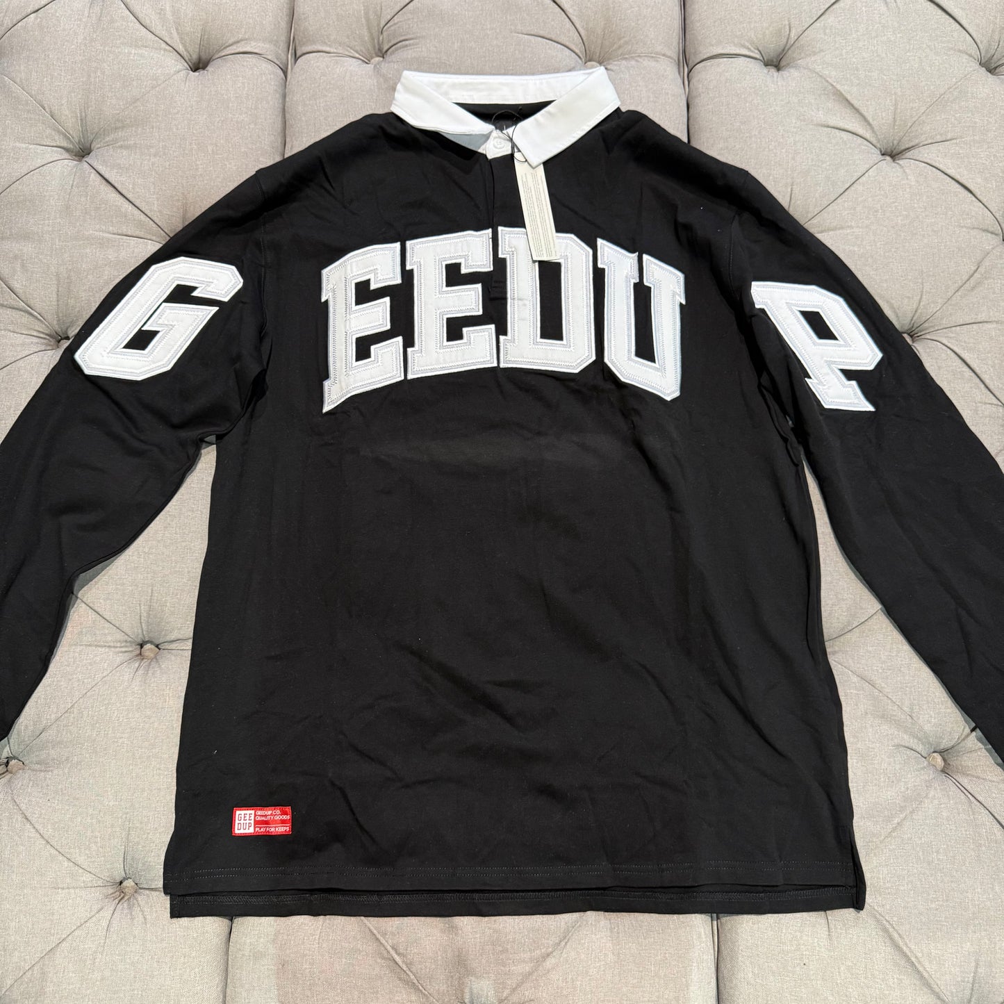 Geedup Team Logo Polo Long Sleeve Shirt 'Black White' (Second hand)