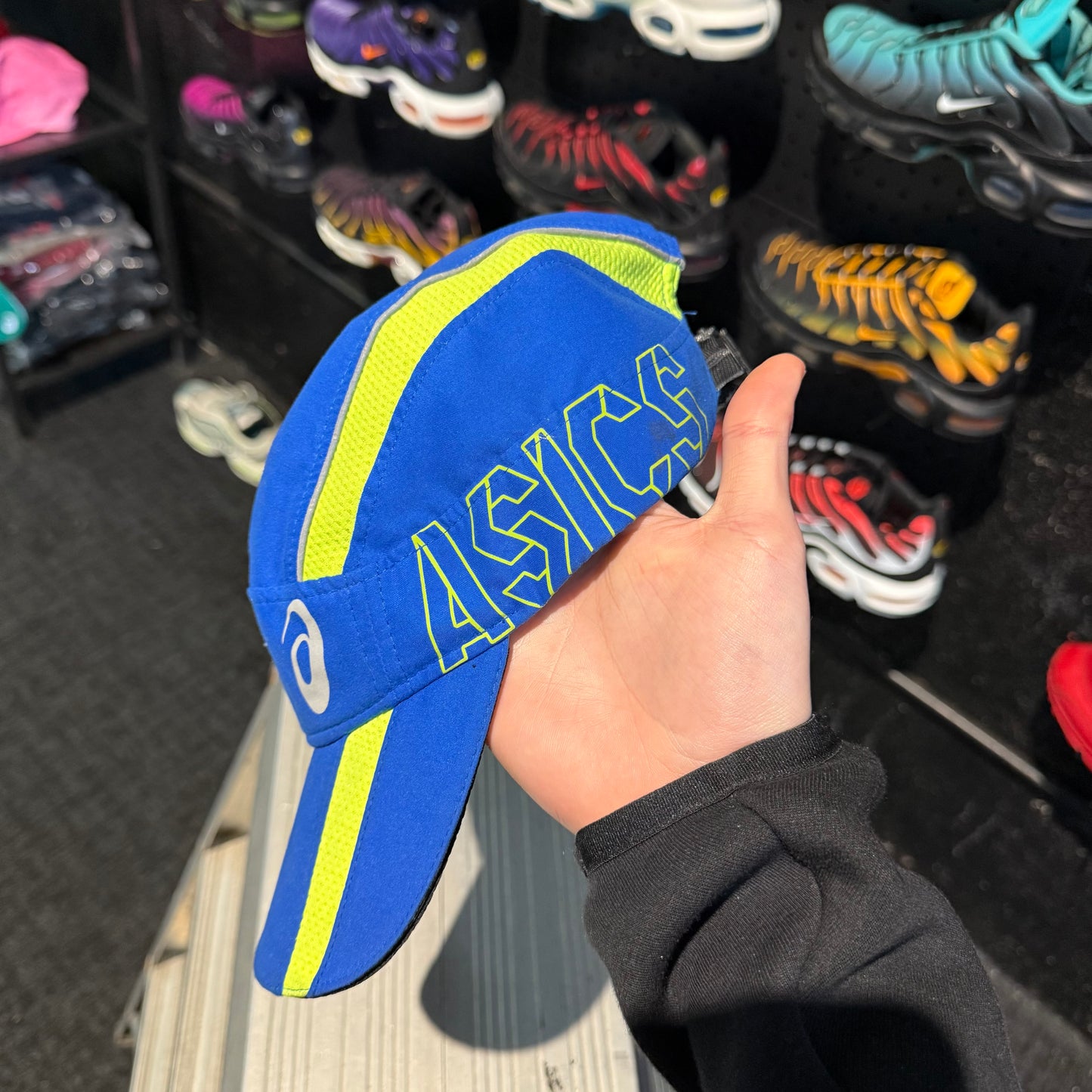 Asics Running Cap 'Blue Neon Green' (Second hand)