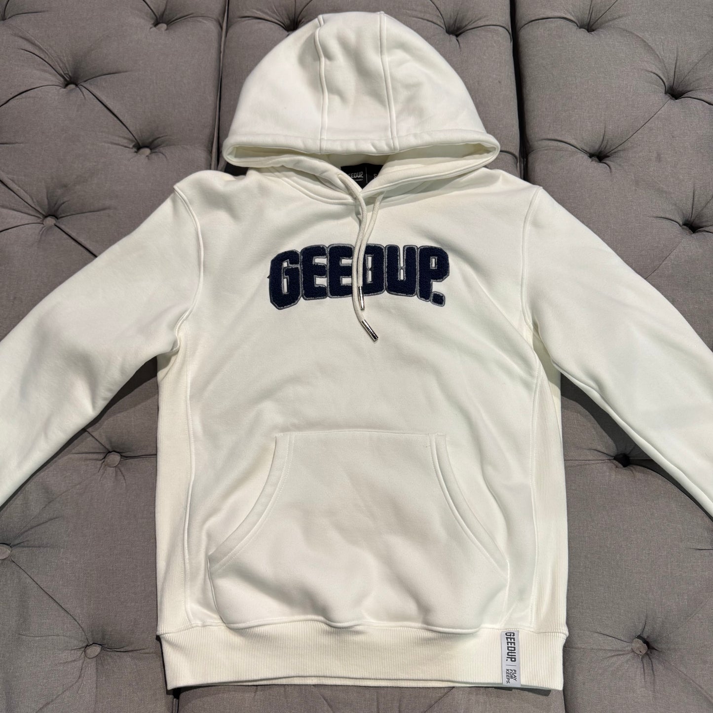 Geedup Play For Keeps Hoodie 'White Navy Blue' (Second hand)