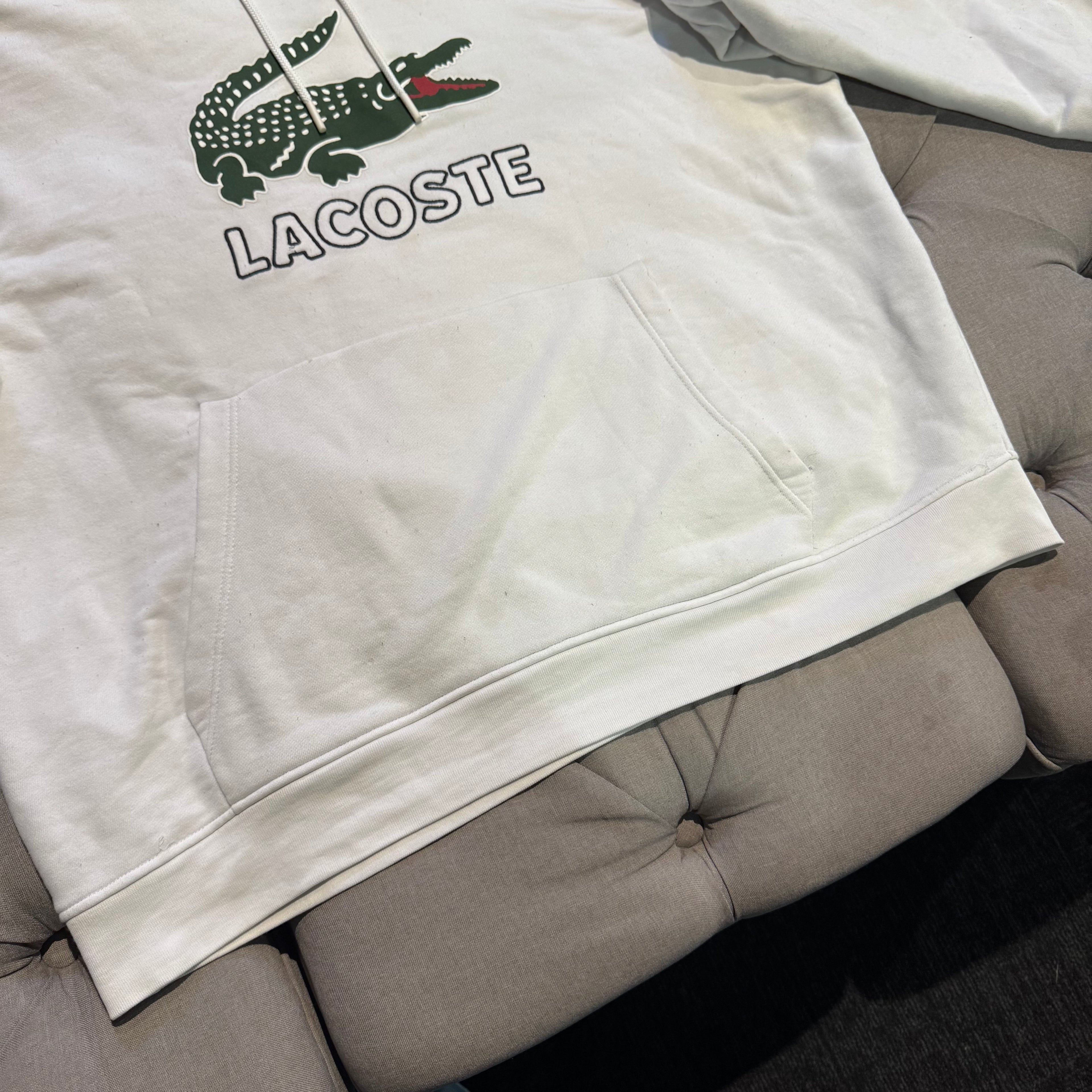 Lacoste Big Logo Croc Hoodie 'White Green' (Second hand)