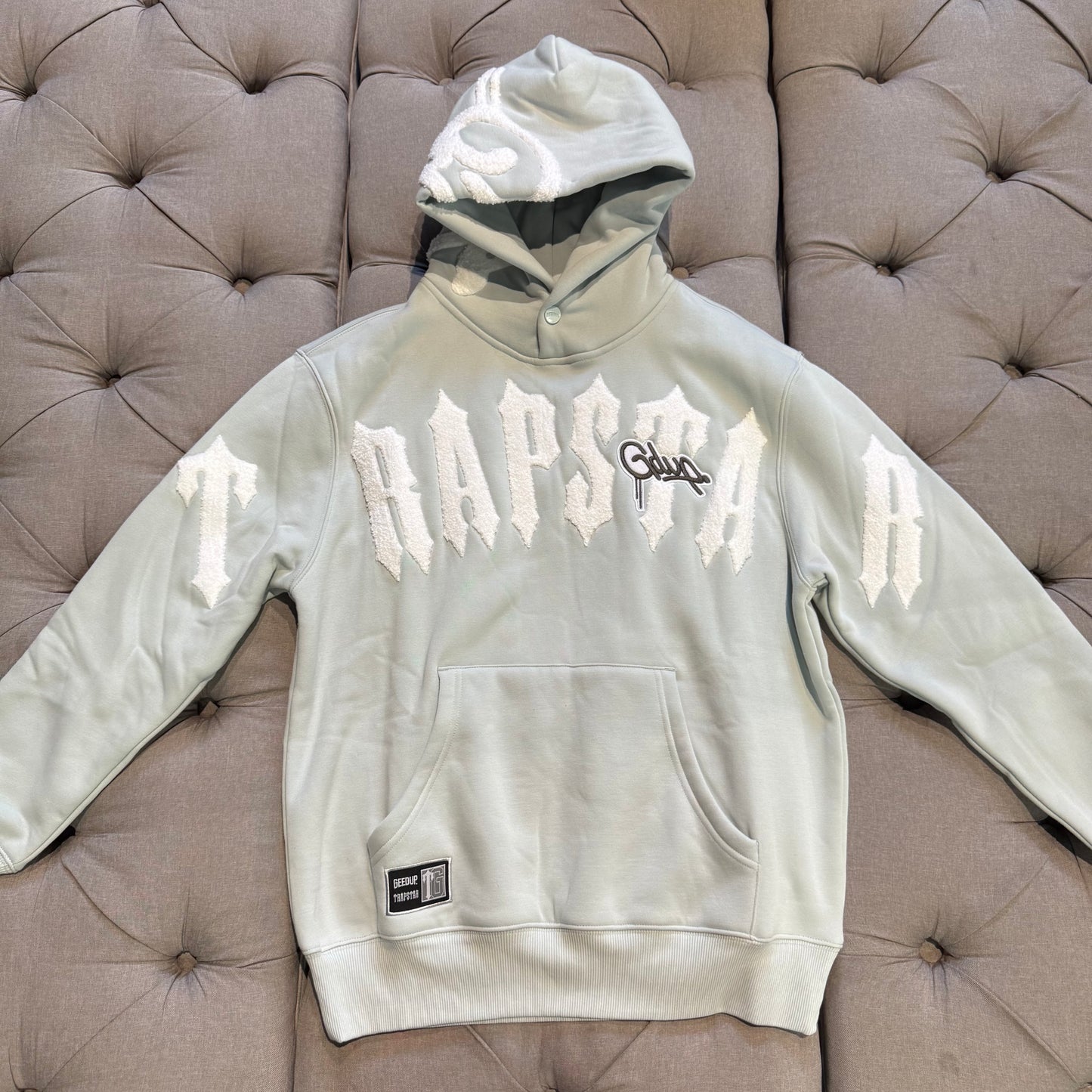 Geedup Handstyle x Trapstar Irongate Arch Hoodie 'Cool Blue / White' (Brand New)