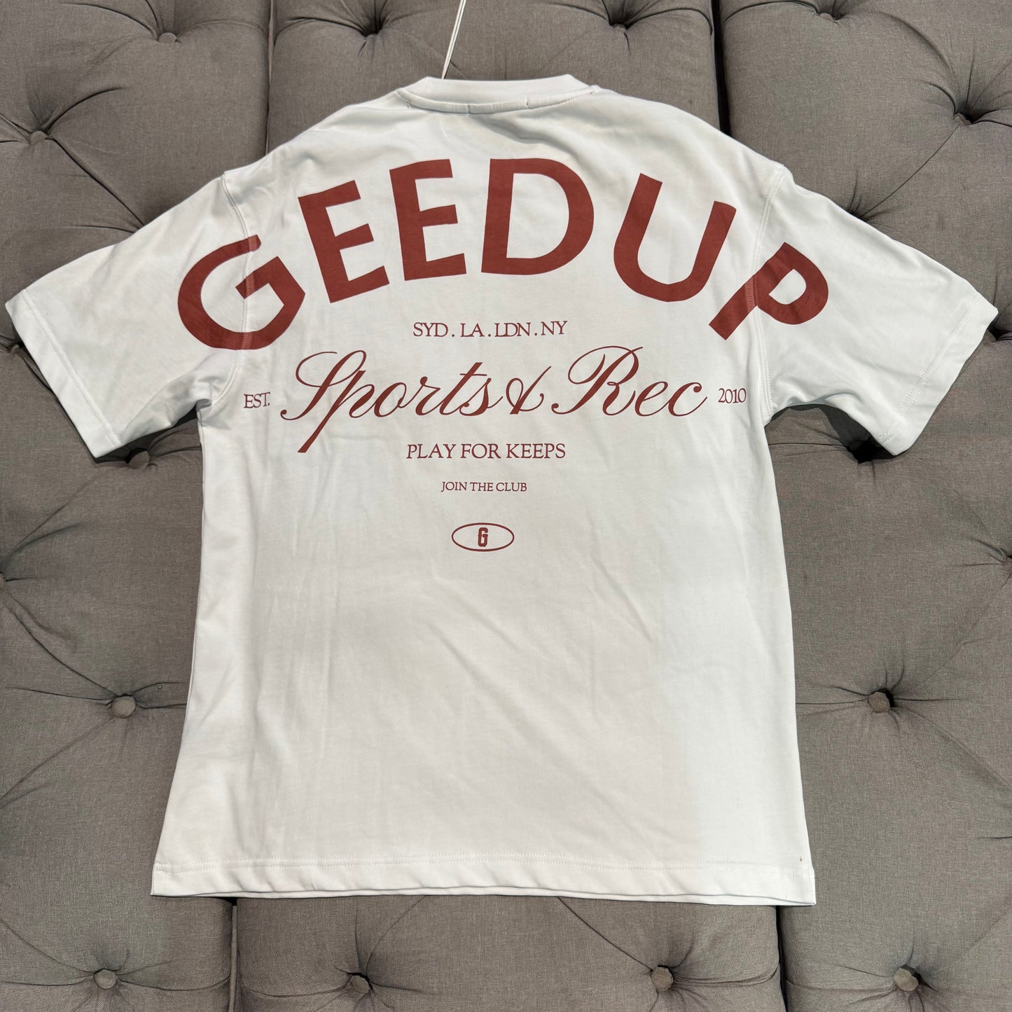 Geedup Sports Rec T-shirt 'White Maroon' (Brand New)