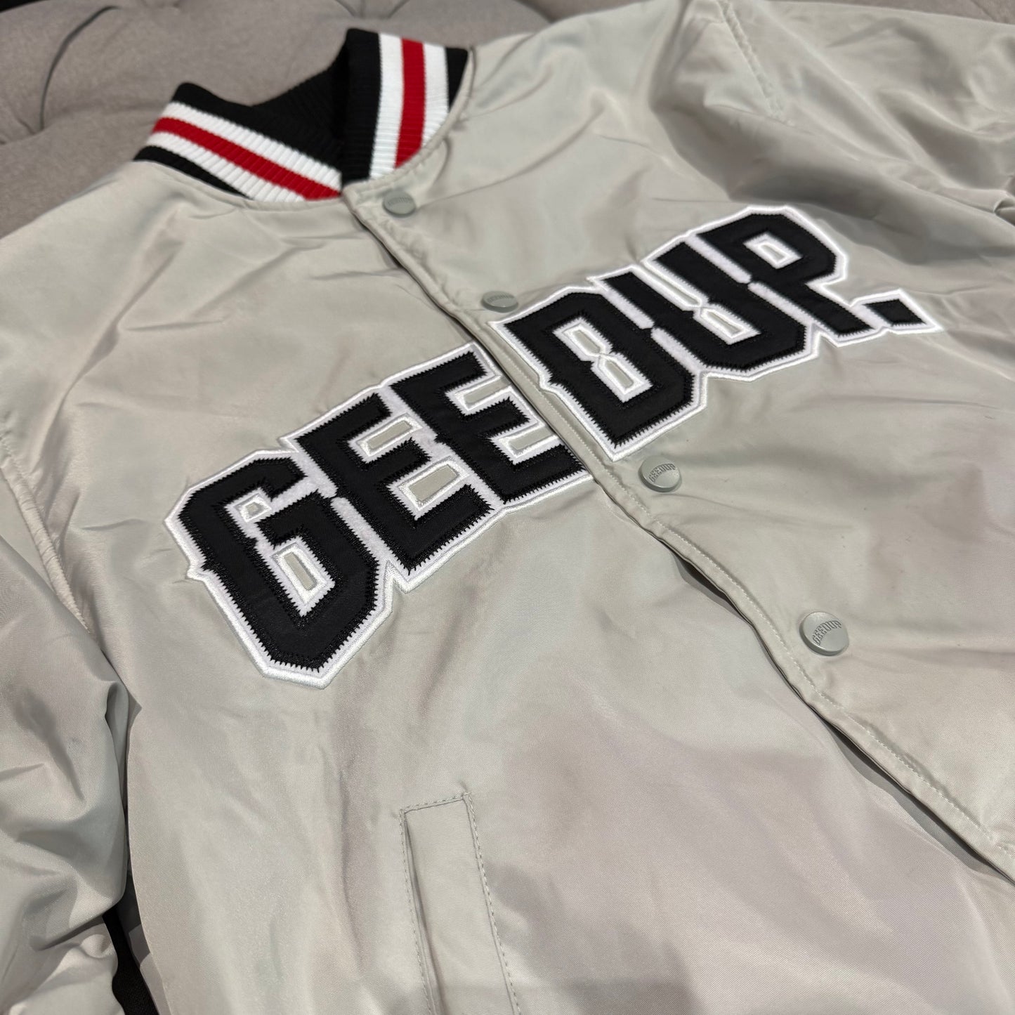 Geedup Company Varsity Bomber Jacket 'Grey/Red' (Second hand)