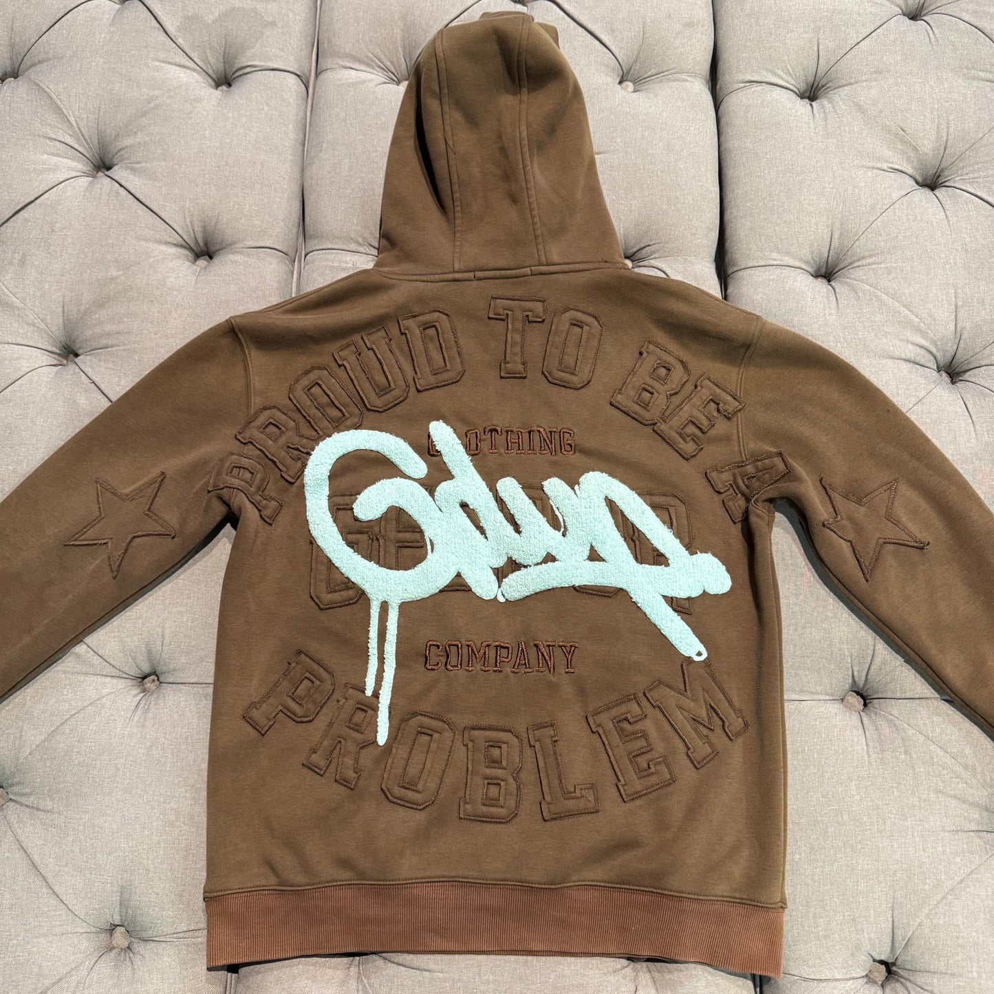 Geedup Proud To Be A Problem Handstyle Hoodie 'Brown Baby Blue' (Second hand)