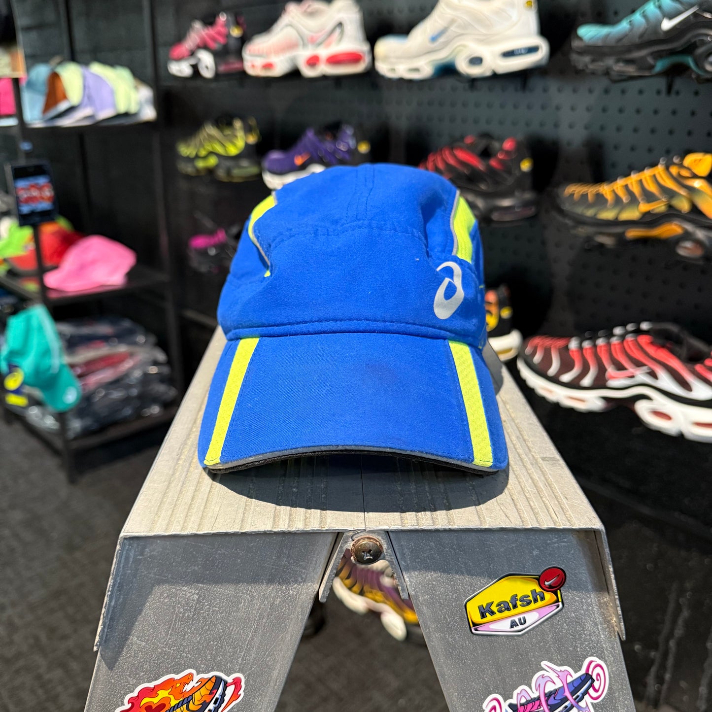 Asics Running Cap 'Blue Neon Green' (Second hand)