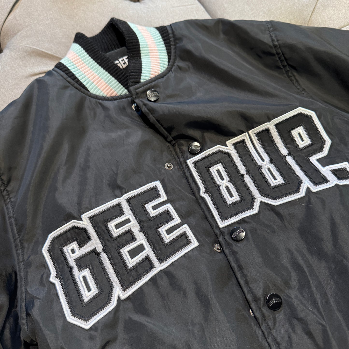 Geedup Company Varsity Jacket 'Black Baby Blue Pink' (Second hand)