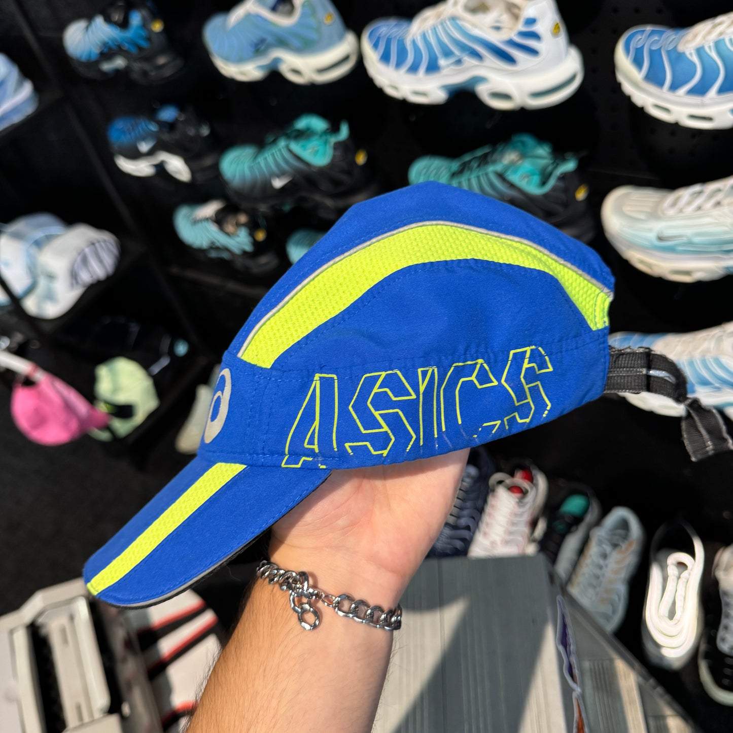 Asics Running Cap 'Blue Neon Green' (Second hand)