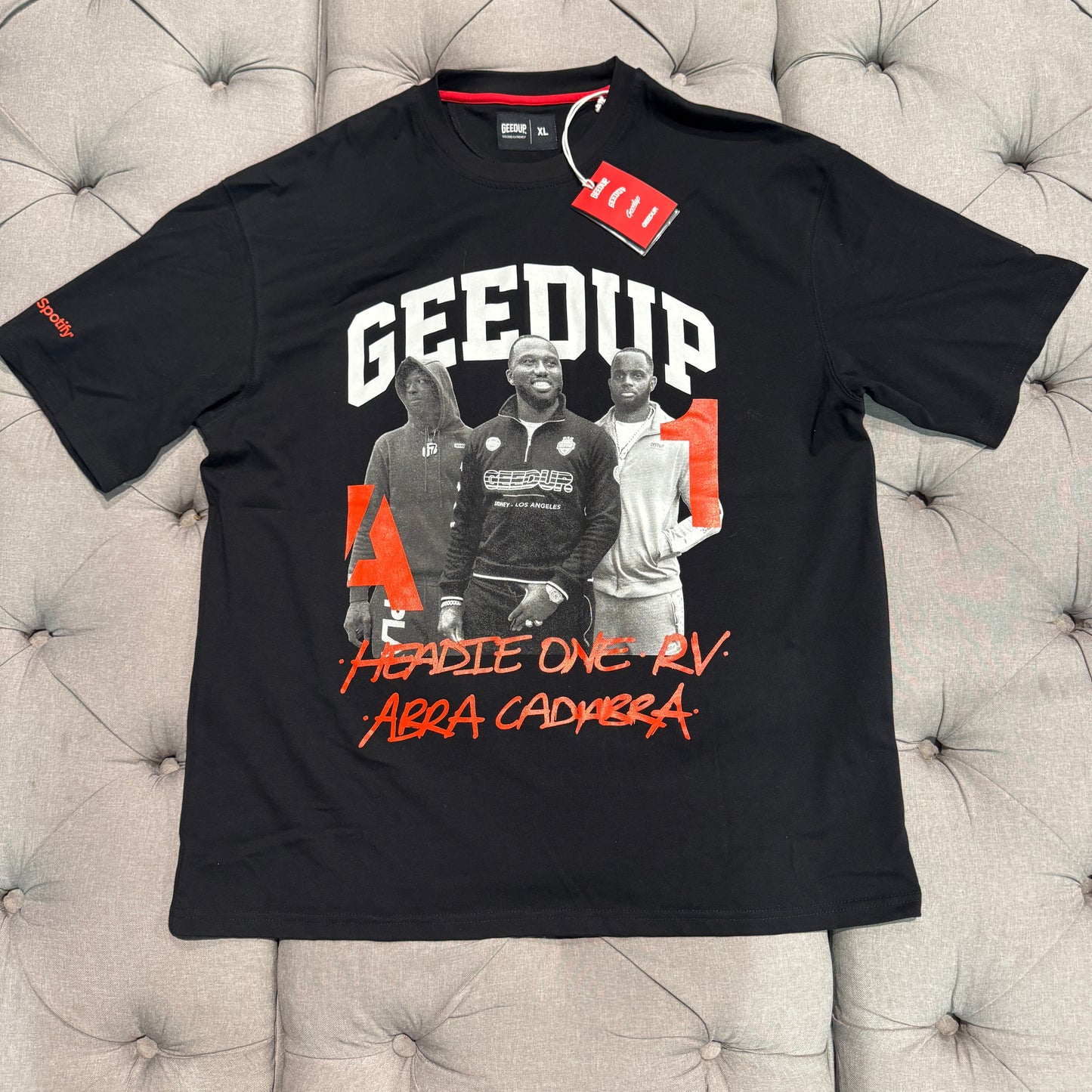 Geedup X Spotify A1 Headie One RV Abra Cadabra T-shirt 'Black Red' (Second hand)