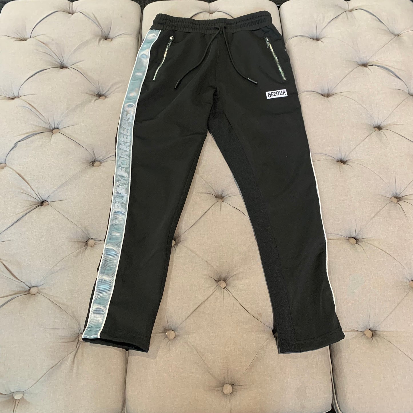 Geedup Play For Keeps Trackset Pants 'Black Baby Blue' (Second hand)