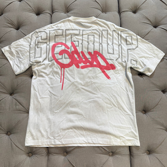 Geedup Handstyle Team Logo T-Shirt 'White Pink' (Second hand)