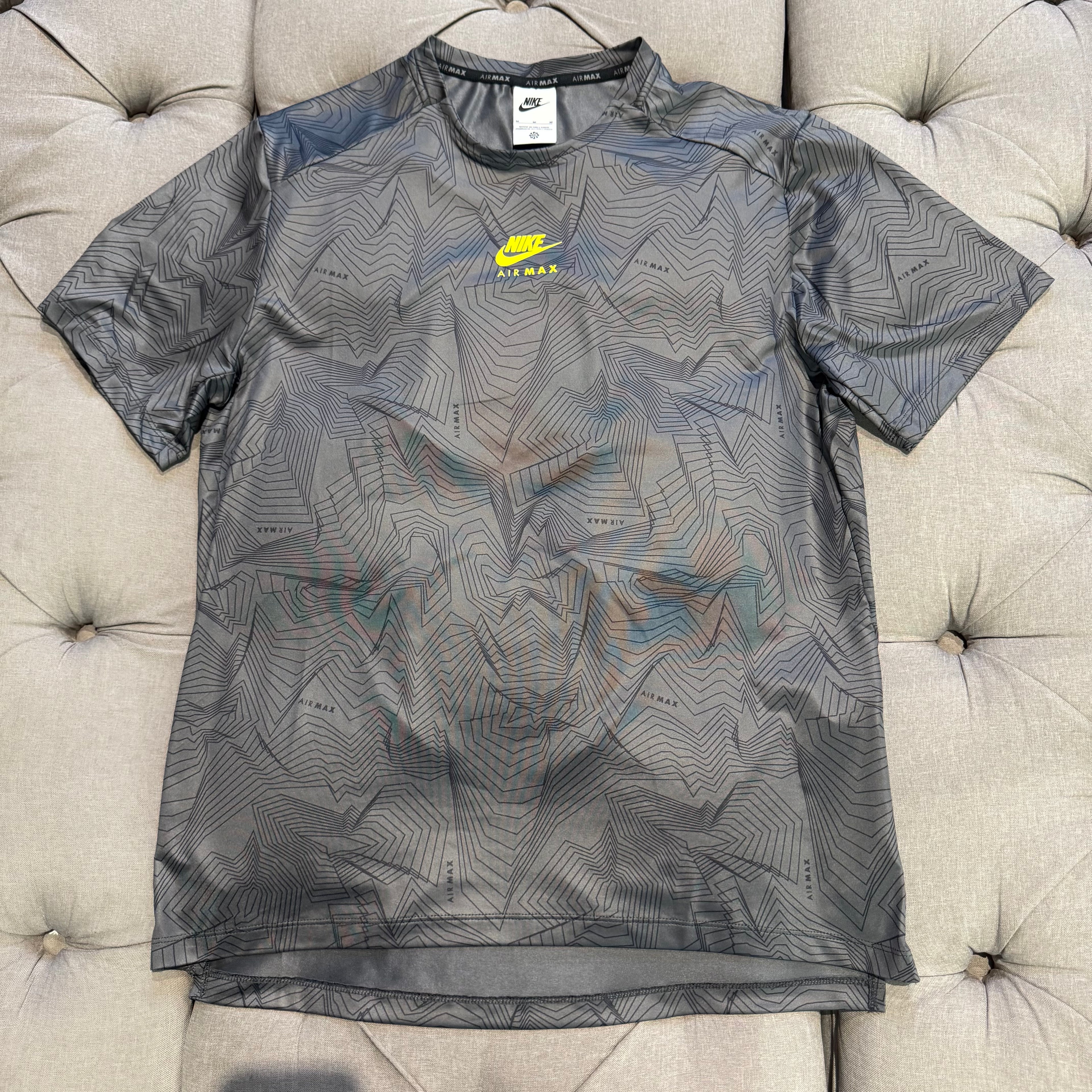 Nike Sportswear Air Max Dri-Fit All Print Over T-Shirt 'Iron Grey / Opti Yellow' (Second hand)