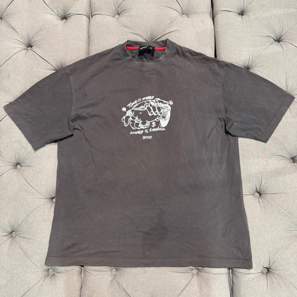 Geedup Time Is Money T-Shirt 'Charcoal White' (Second hand)