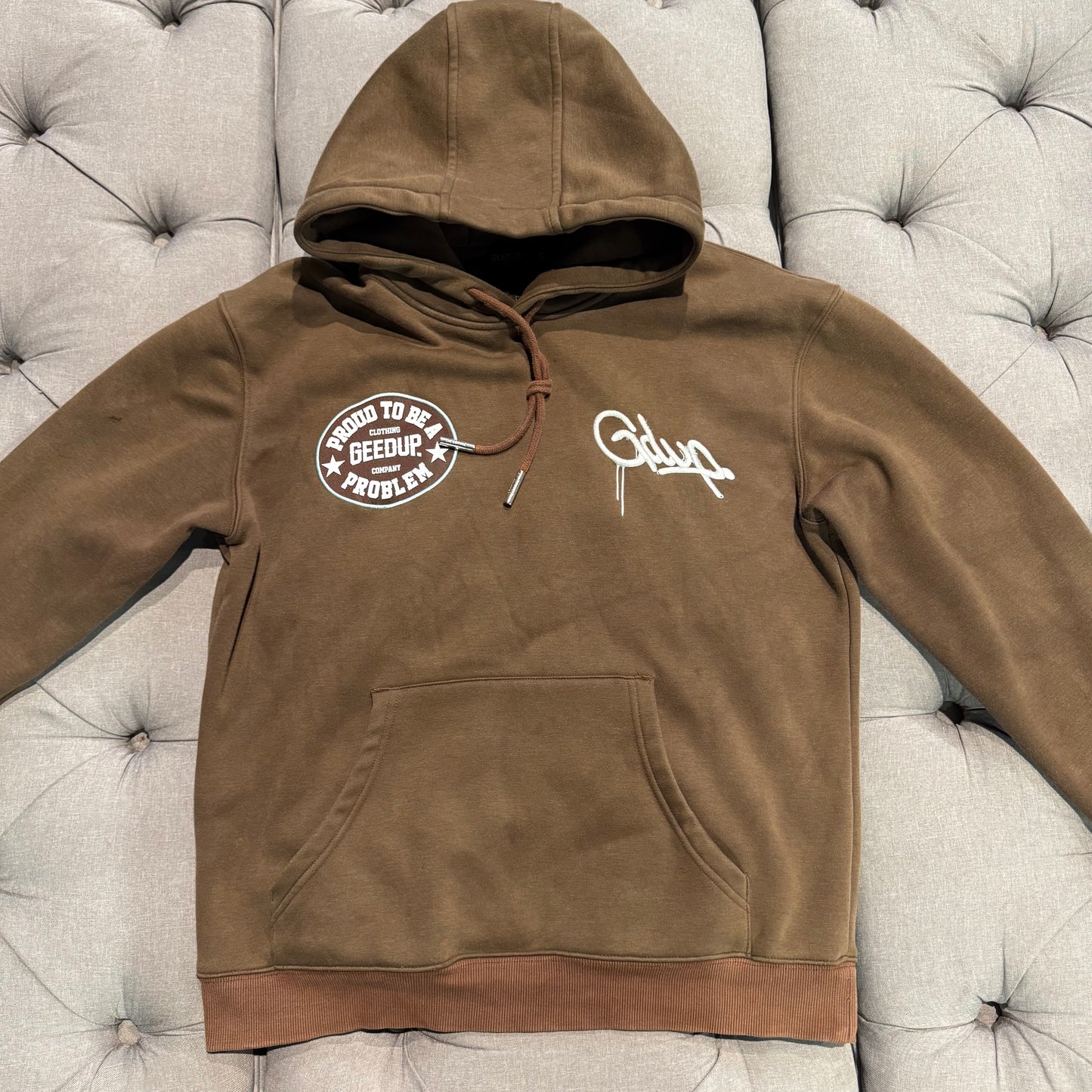 Geedup Proud To Be A Problem Handstyle Hoodie 'Brown Baby Blue' (Second hand)