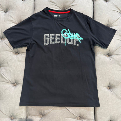 Geedup Silver Team Logo Aqua Handstyle T-Shirt 'Black' (Second hand)