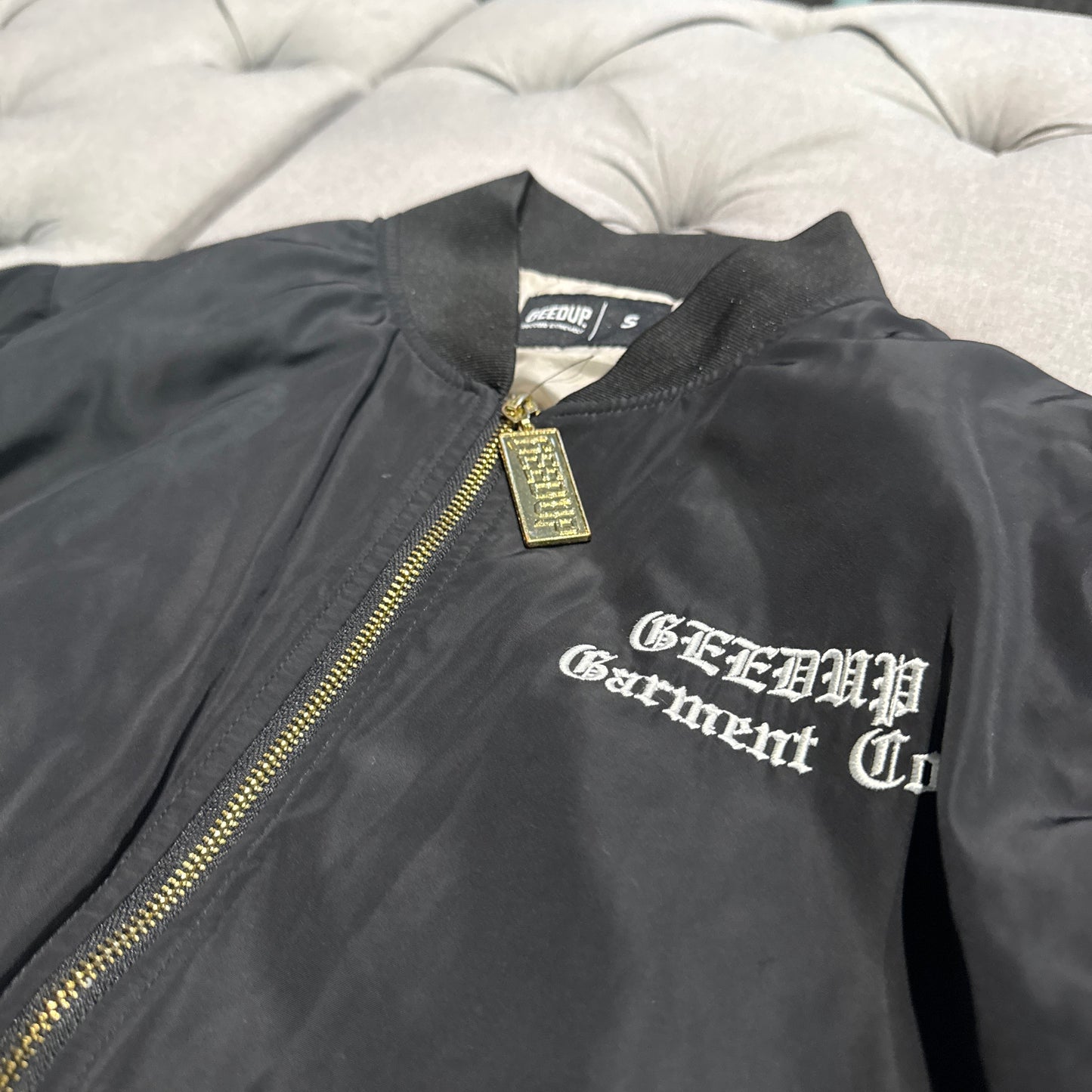 Geedup Garment Co Bomber Jacket Multi Logo 'Black White' (Second hand)