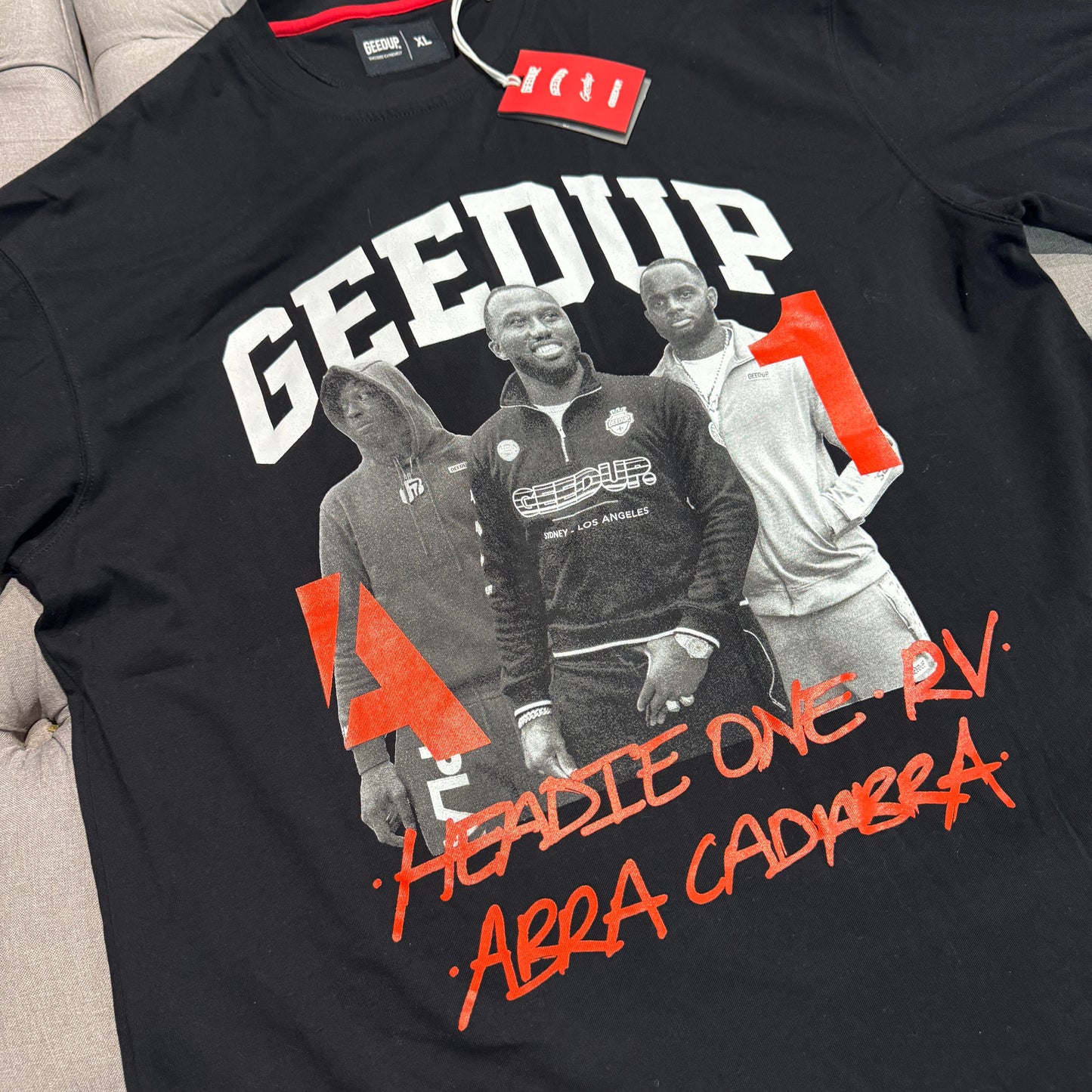 Geedup X Spotify A1 Headie One RV Abra Cadabra T-shirt 'Black Red' (Second hand)