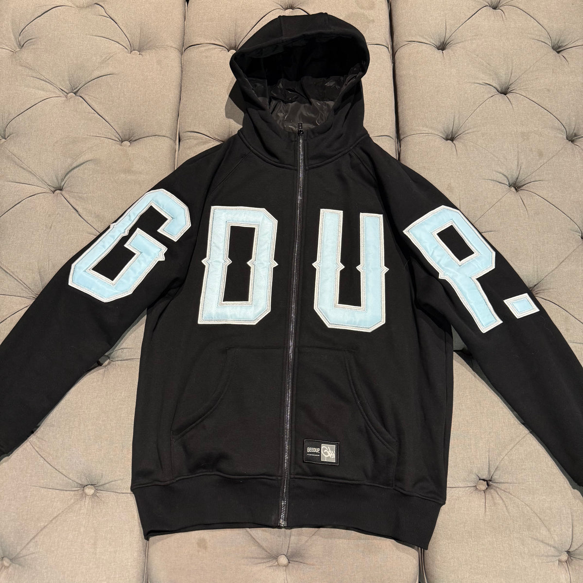 Geedup GDUP Logo Zip-up Hoodie 'Black Baby Blue' (Second hand)