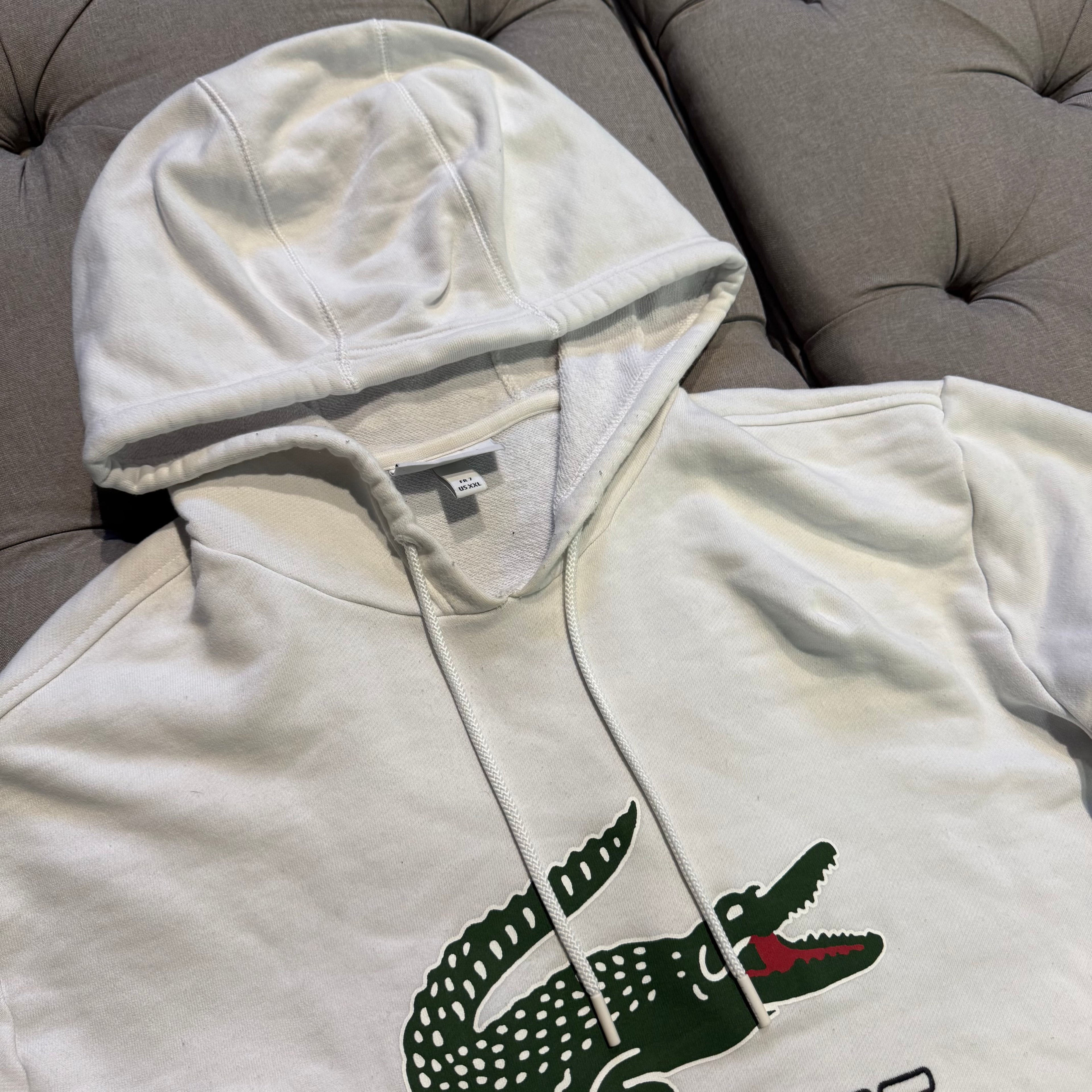 Lacoste Big Logo Croc Hoodie 'White Green' (Second hand)