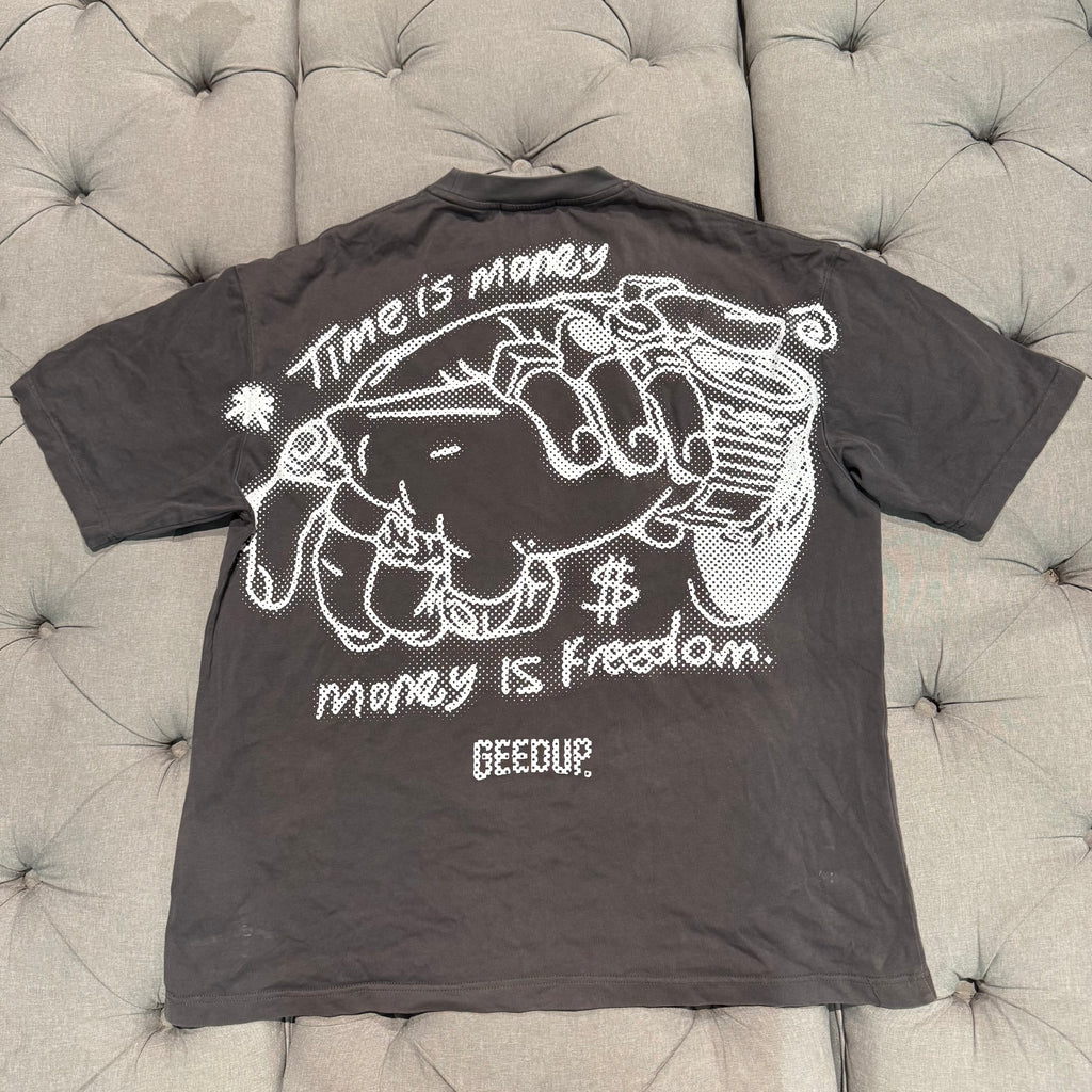 Geedup Time Is Money T-Shirt 'Charcoal White' (Second hand)