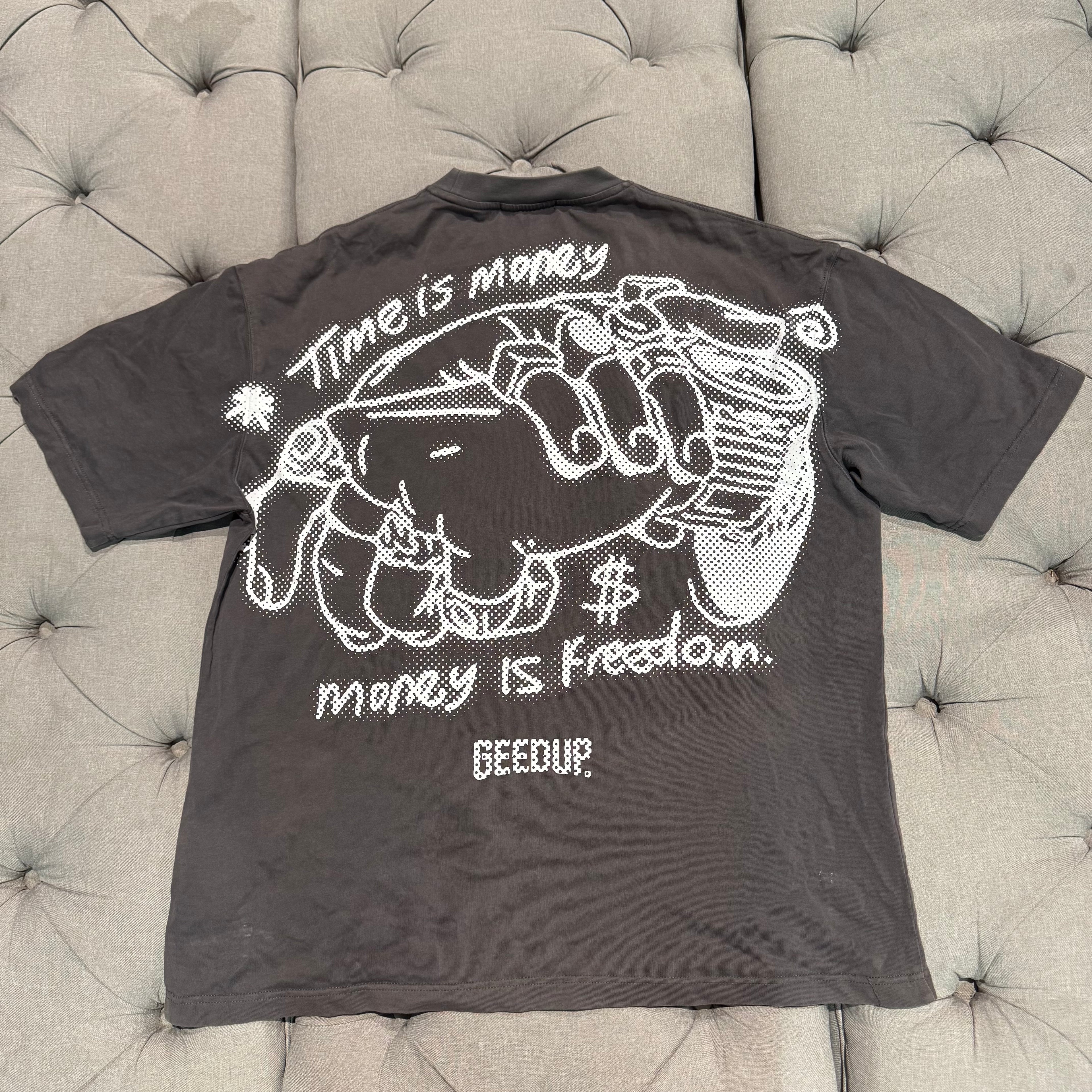 Geedup Time Is Money T-Shirt 'Charcoal White' (Second hand)