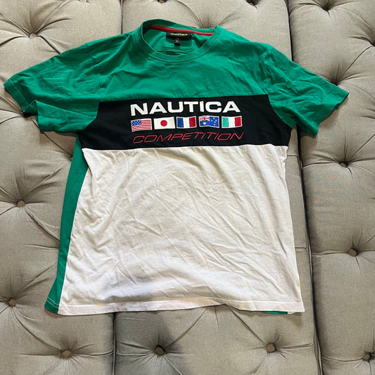 Nautica Competition Flag Logo T-Shirt 'Green Black White' (Second hand)