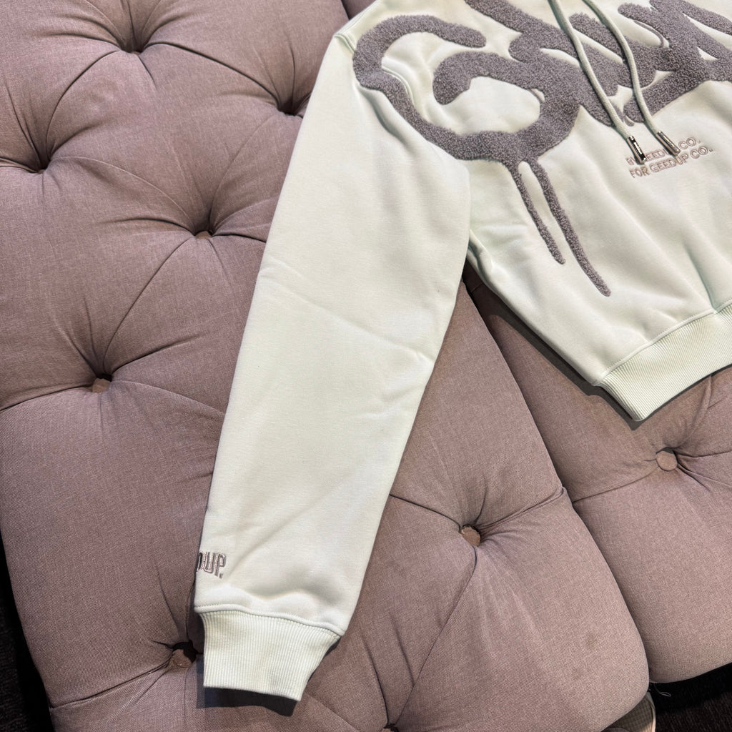 Geedup Cropped Handstyle Hoodie 'Teal Grey' (Brand New)