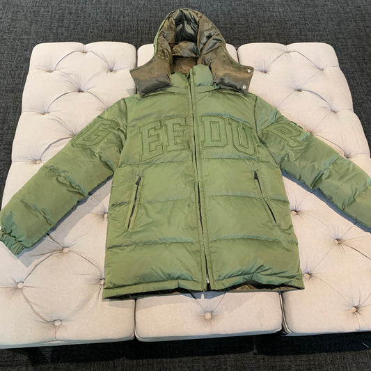 Geedup Team Logo Reversible Duck Down Puffer Jacket 'Khaki/Olive' (Second hand)