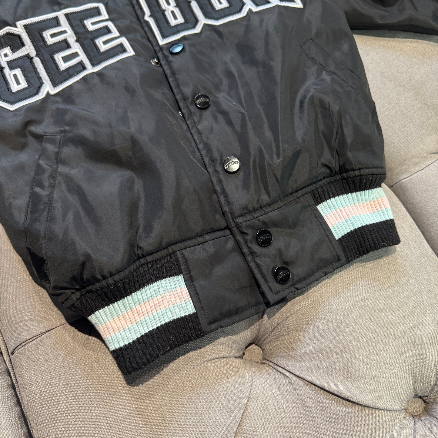 Geedup Company Varsity Jacket 'Black Baby Blue Pink' (Second hand)