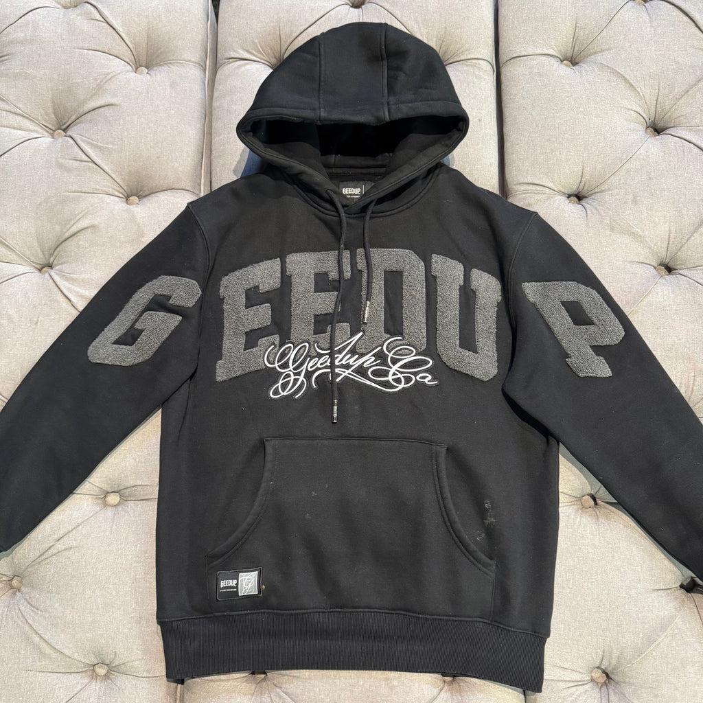 Geedup Team Logo Cursive Hoodie 'Black Grey' (Second hand)