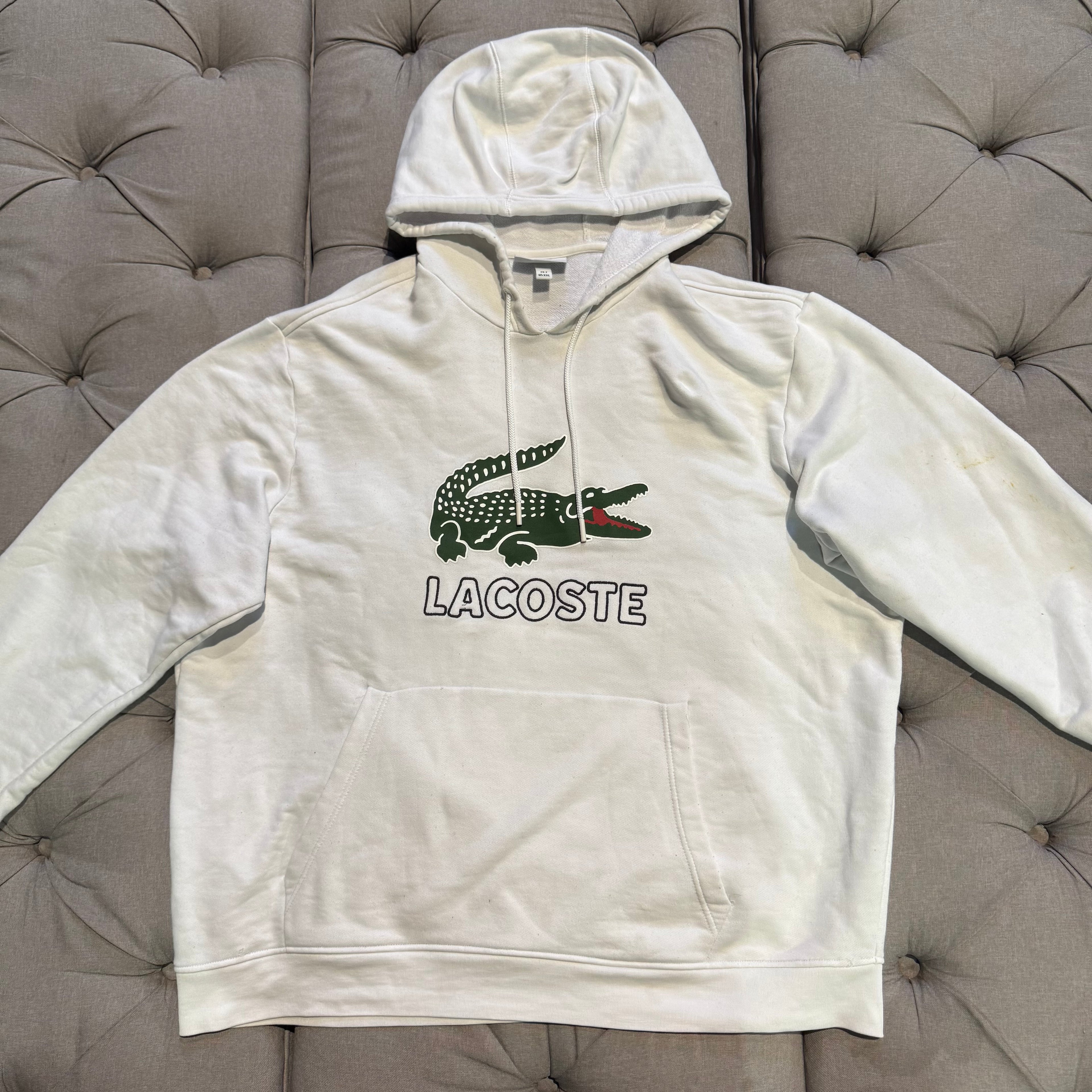 Lacoste Big Logo Croc Hoodie 'White Green' (Second hand)