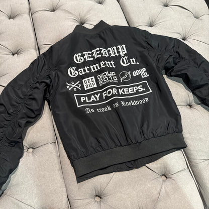 Geedup Garment Co Bomber Jacket Multi Logo 'Black White' (Second hand)