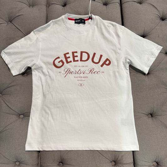 Geedup Sports Rec T-shirt 'White Maroon' (Brand New)