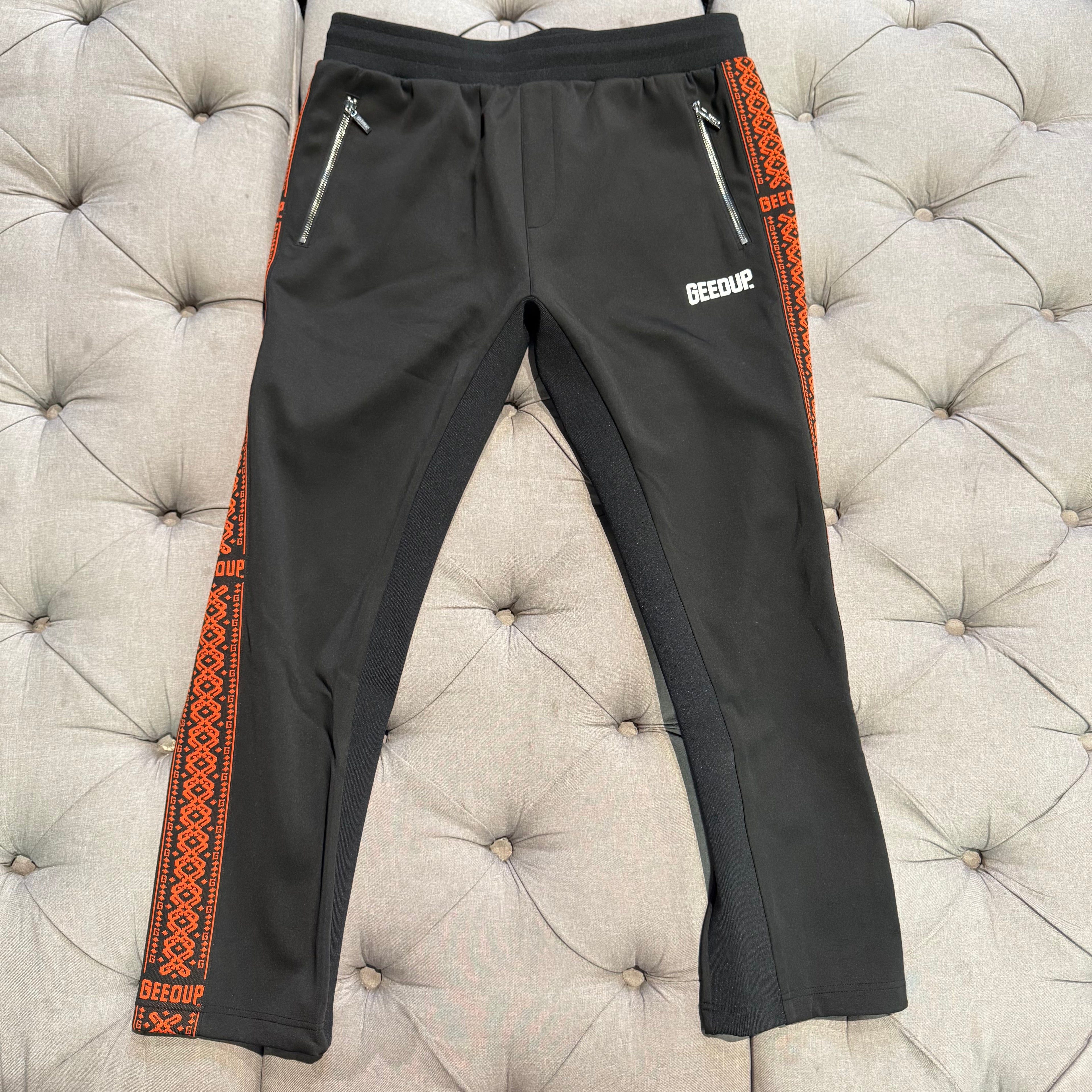 Geedup Core Logo G-Tape Track Pants 'Black Burnt Orange' (Second hand)