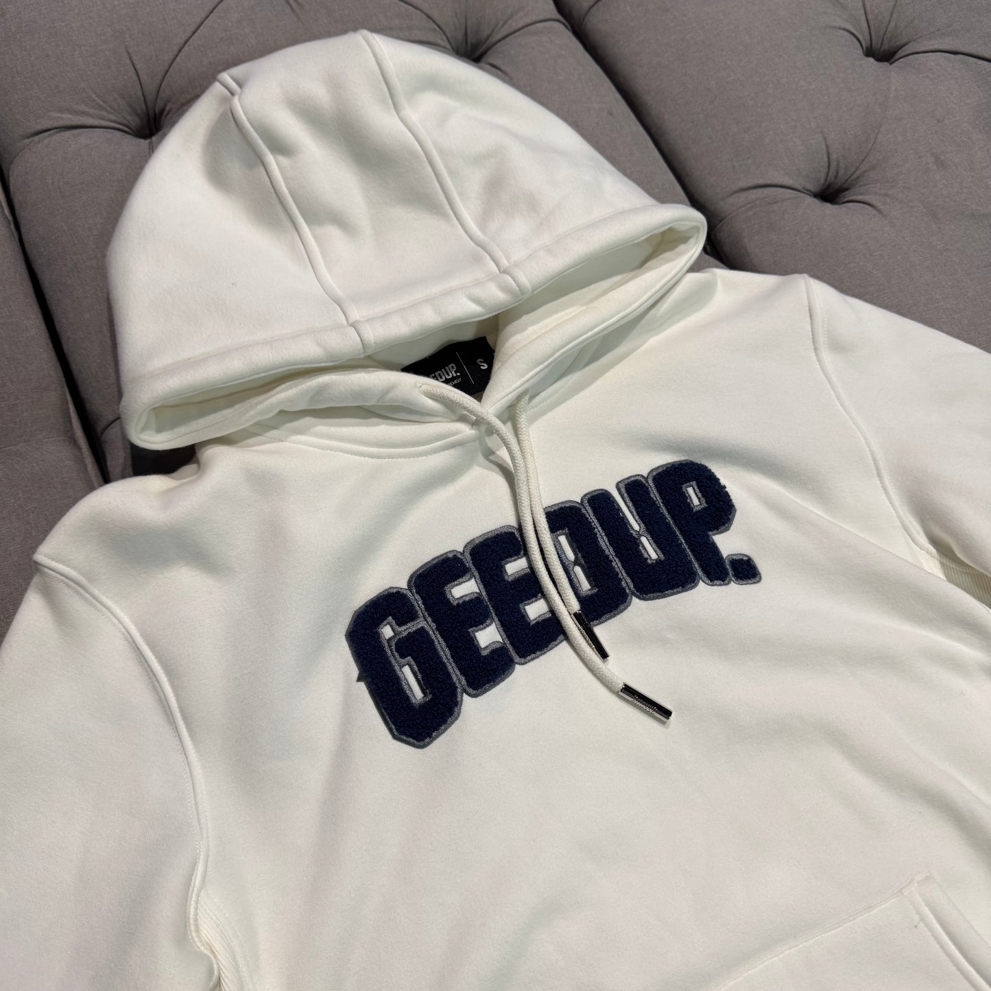 Geedup Play For Keeps Hoodie 'White Navy Blue' (Second hand)