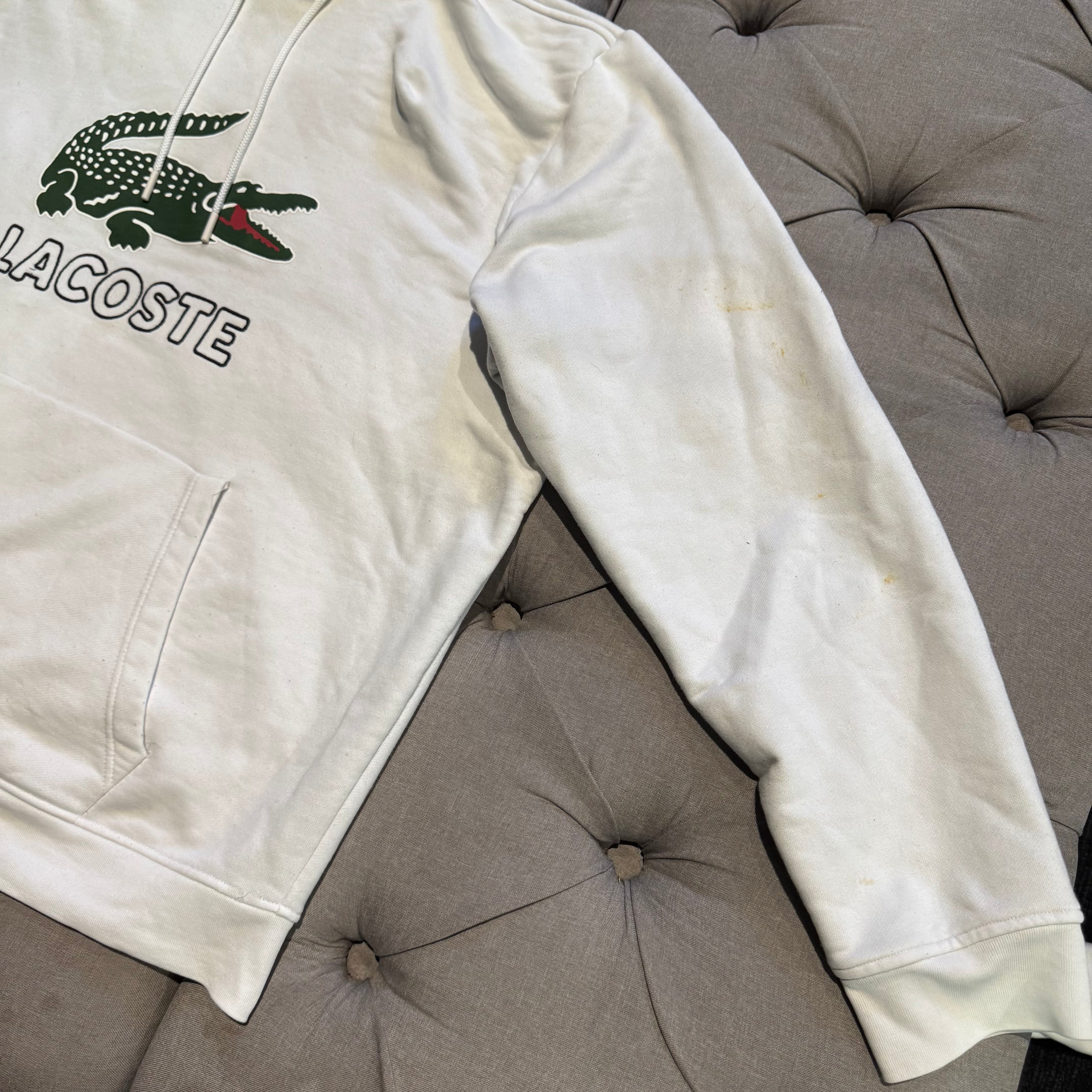 Lacoste Big Logo Croc Hoodie 'White Green' (Second hand)