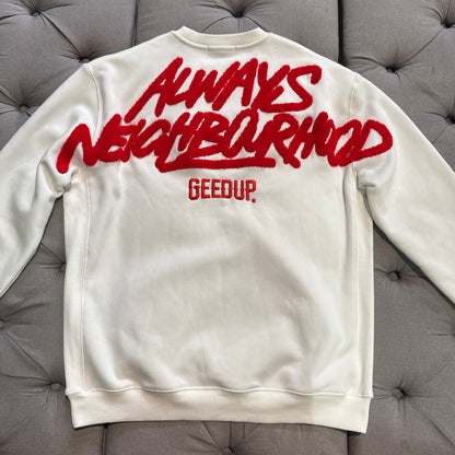 Geedup Always Neighbourhood Crewneck 'White Red' (Second hand)