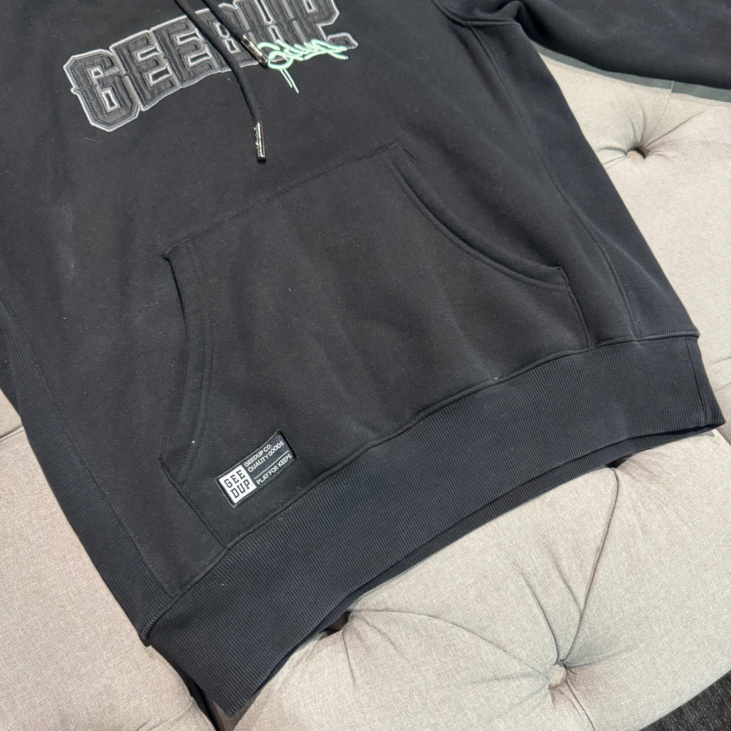 Geedup Play For Keeps Handstyle Hoodie 'Black Teal' (Second hand)